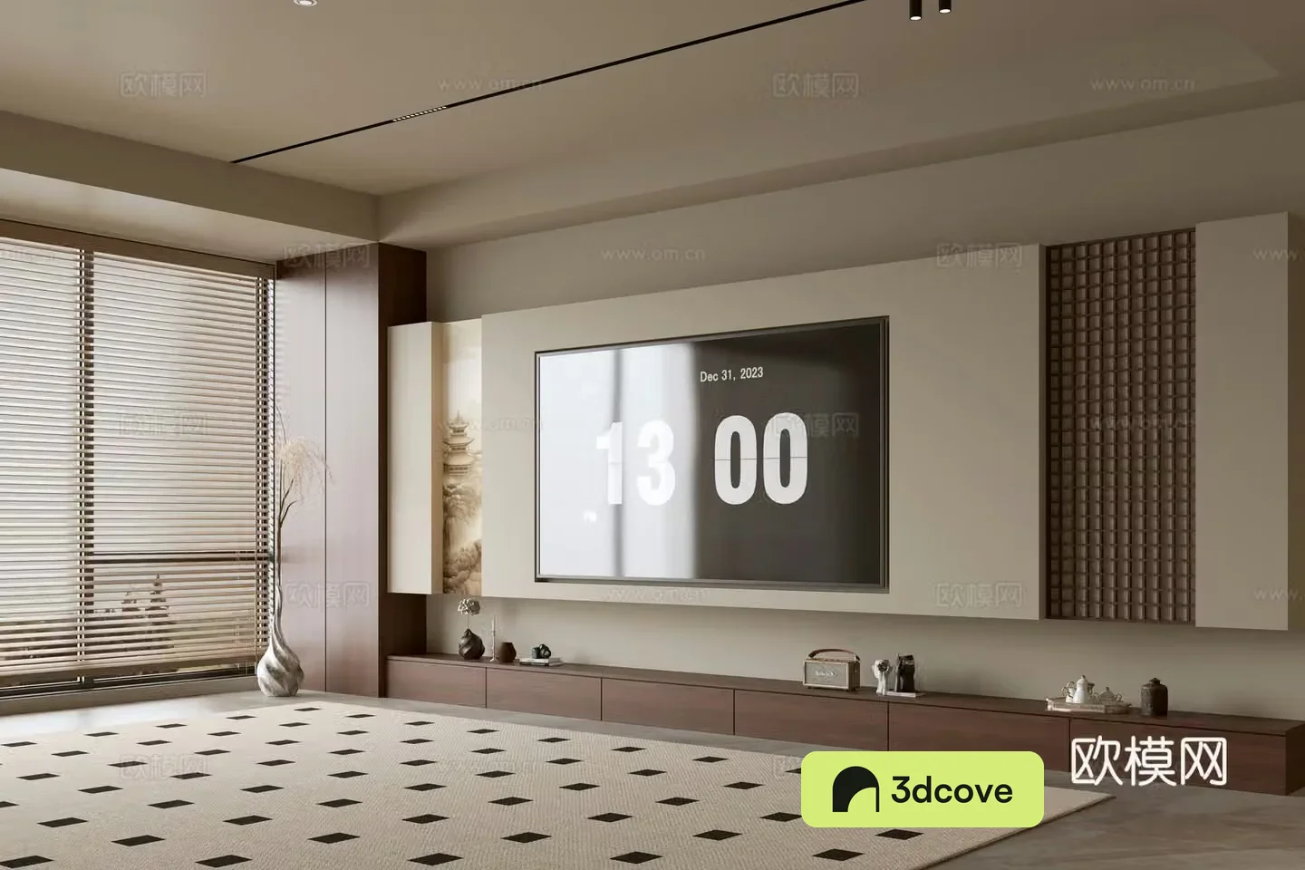 Wasabi Middle Style TV Background TV Cabinet Song style TV Background Wall Wasabi Life Room Ornament 3D Model