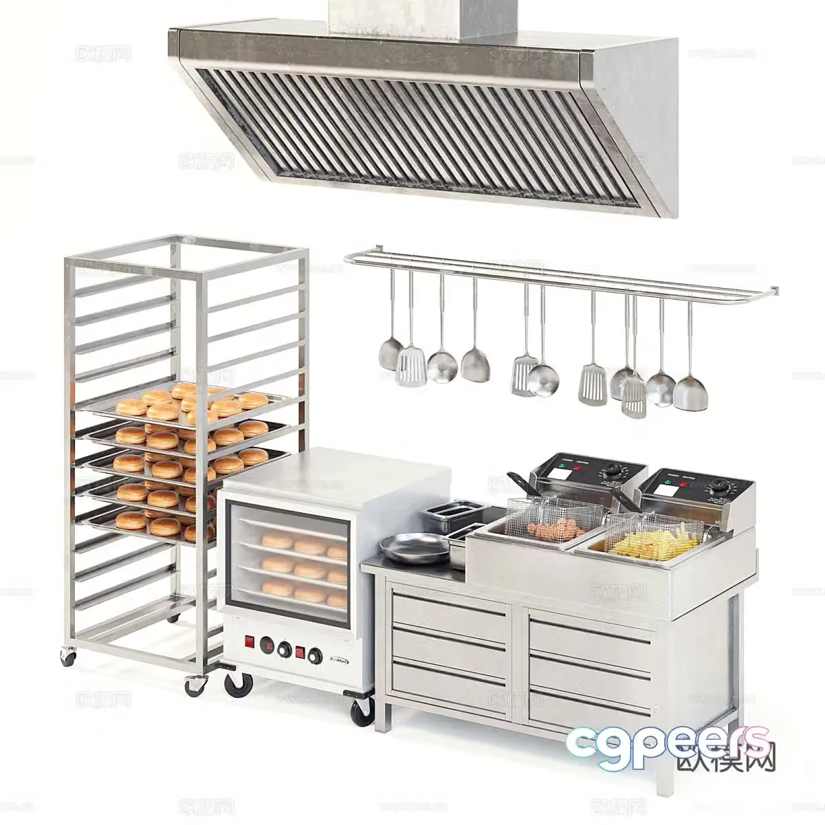 Modern commercial kitchen set 3d model