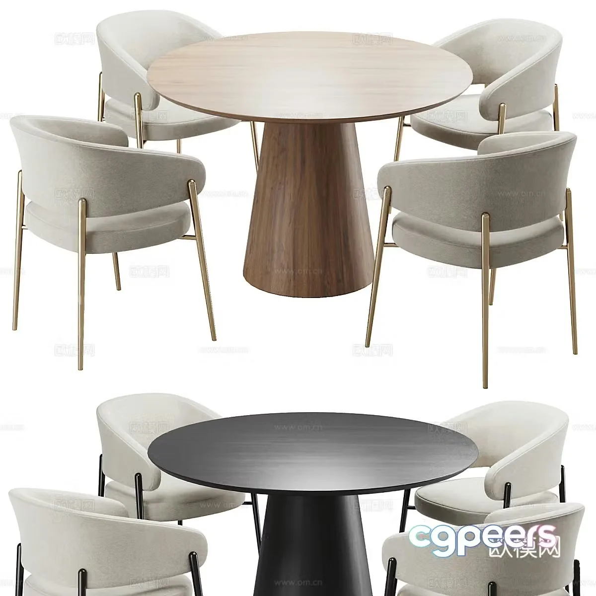 Modern round dining table and chair 3d model