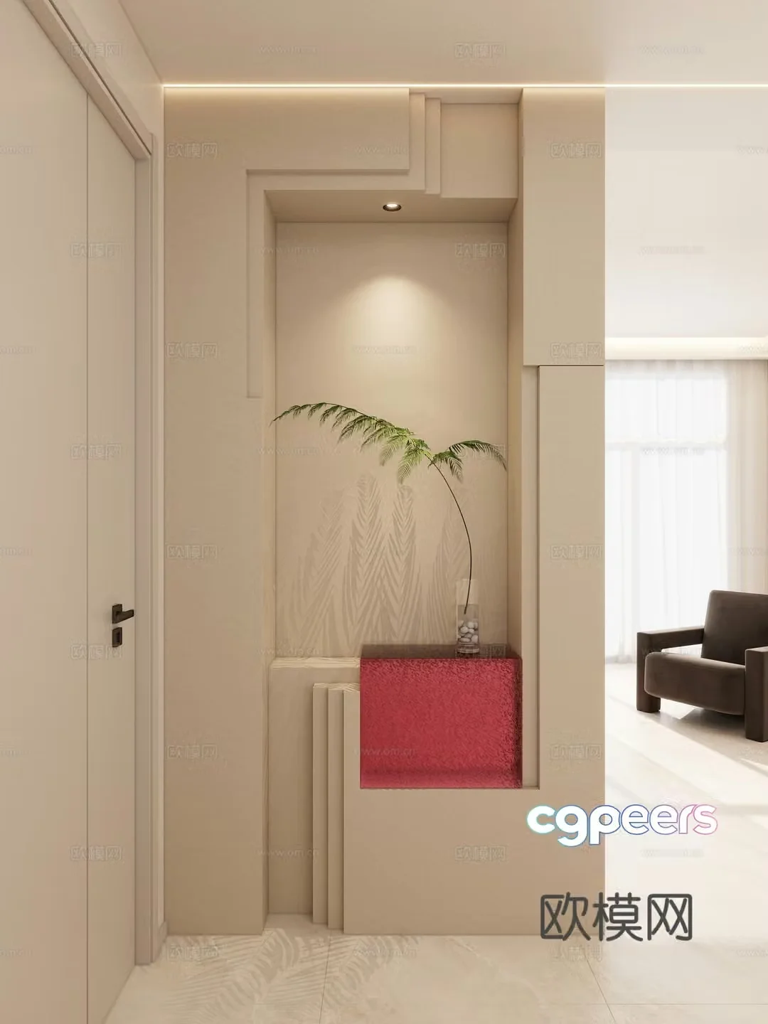 Cream style entrance view and entrance hall 3D model
