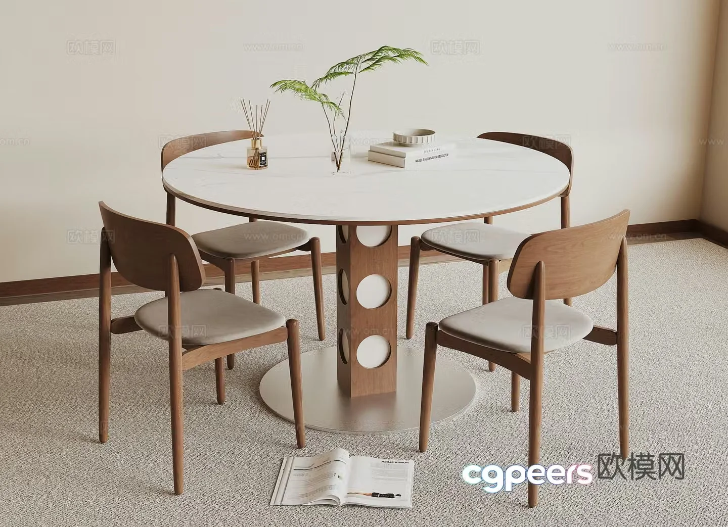 Modern dining table and chair 3d model