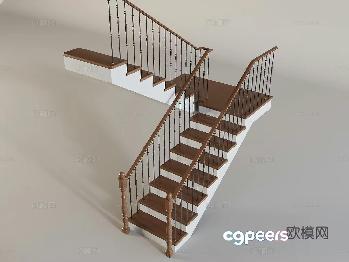 Medieval style solid wood staircase 3D model