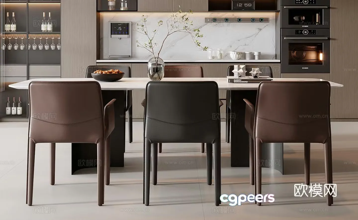 Italian dining table and chair combination 3D model
