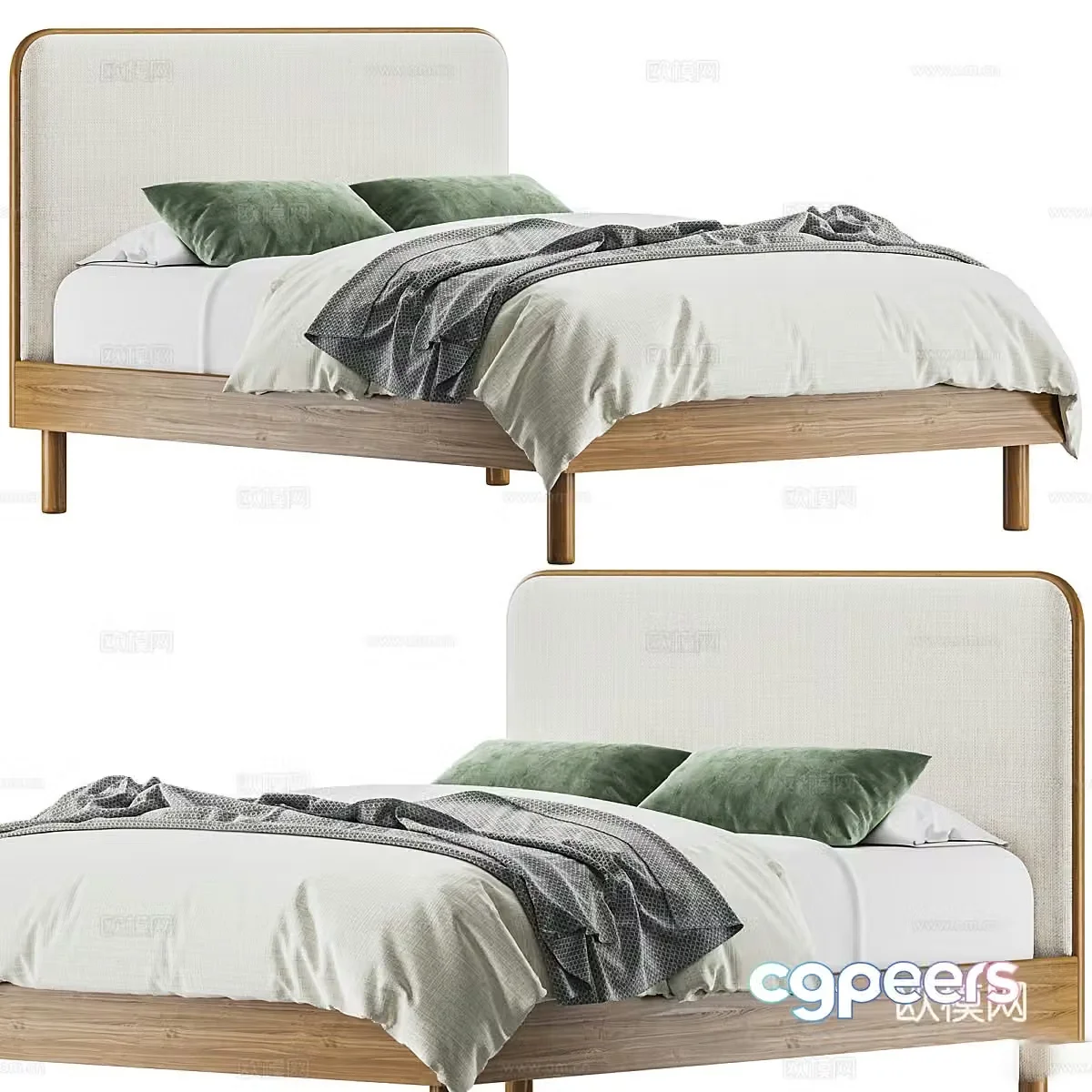 New Chinese-style solid wood children’s bed 3D model