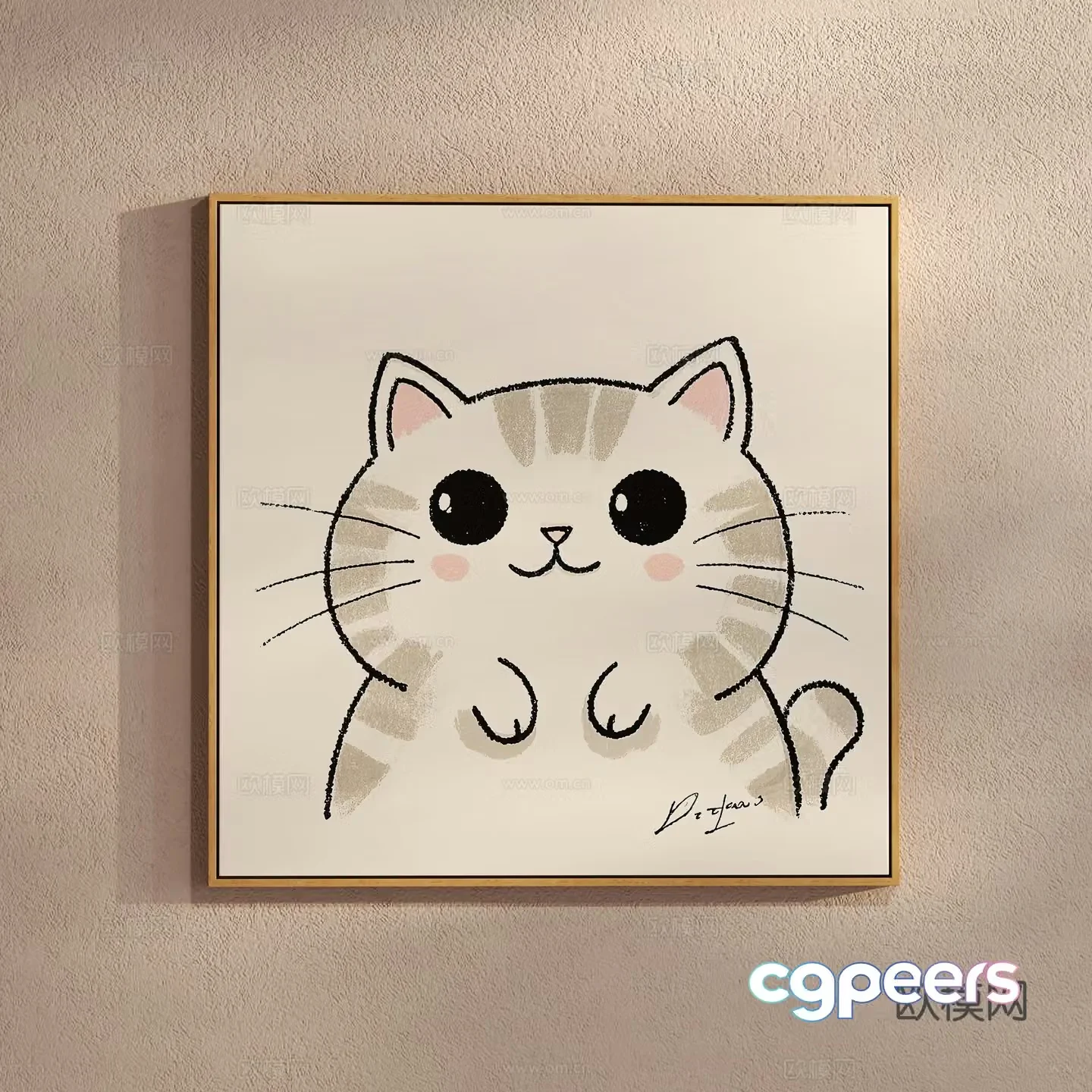 Cream style simple cartoon painting cat painting children’s hanging painting 3d model