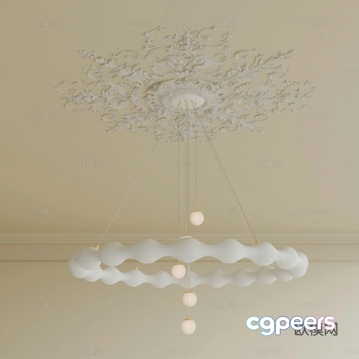 French Creamy Chandelier Light Tray 3D Model