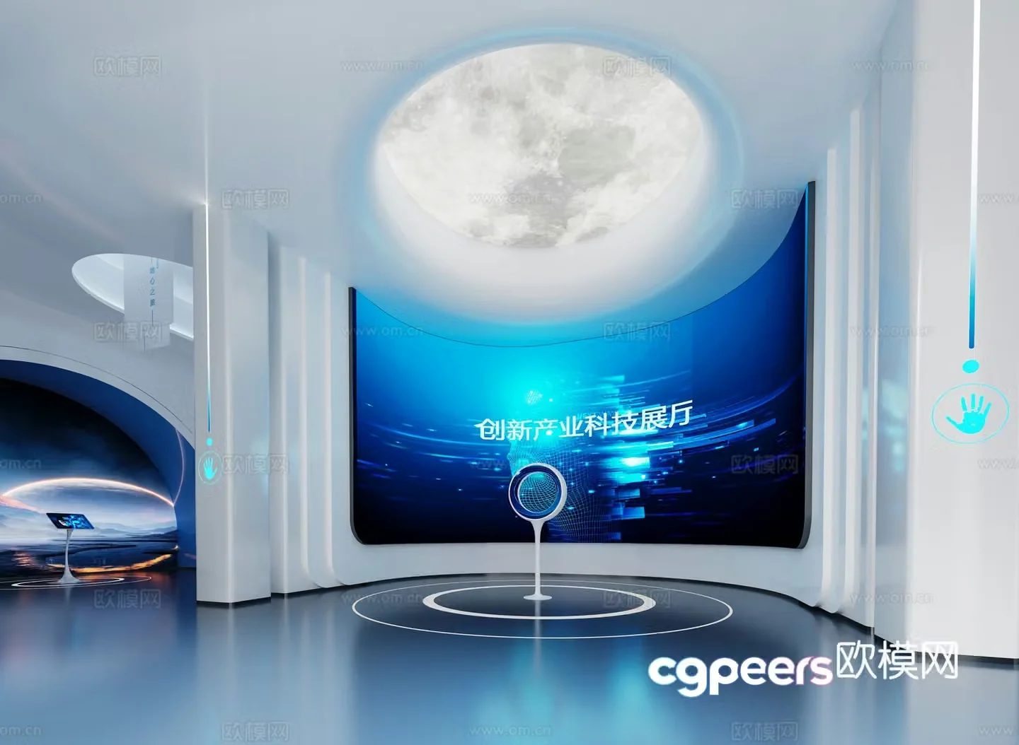 Modern tech exhibition hall 3d model