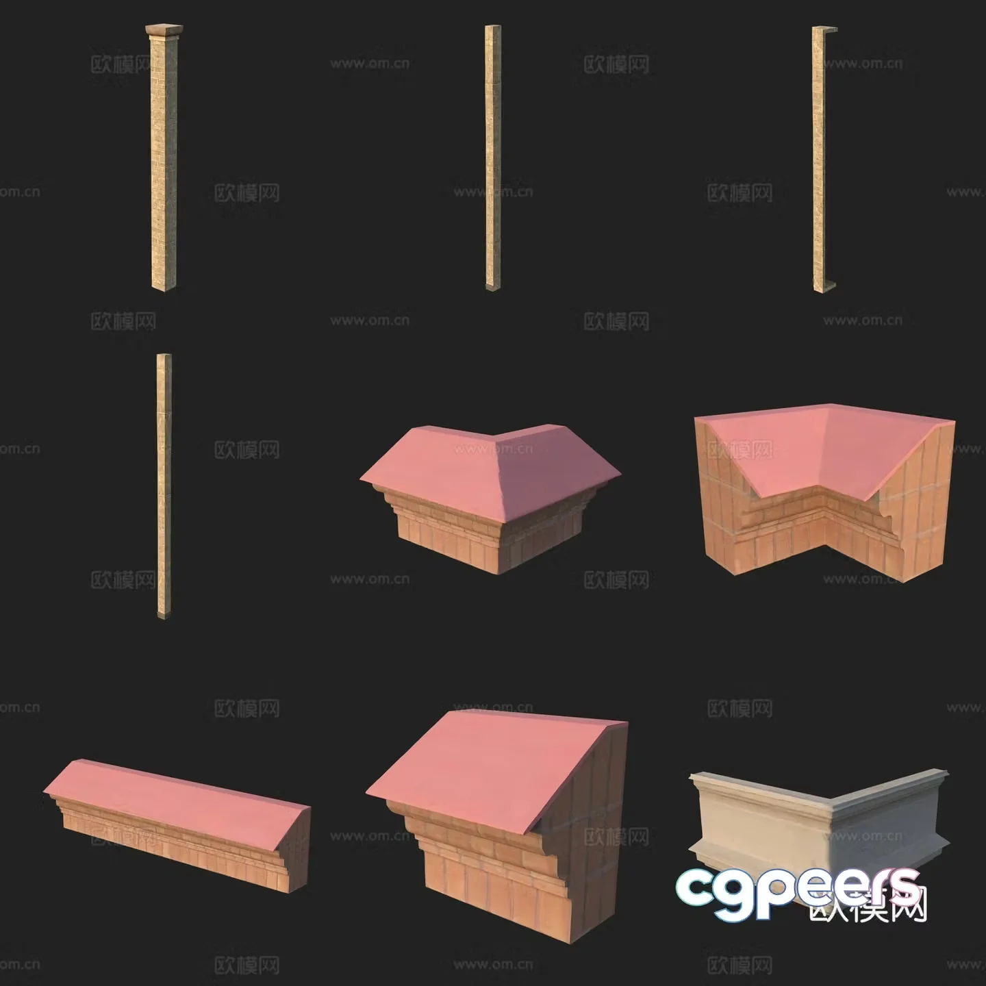 Building components gypsum line post eaves 3D model