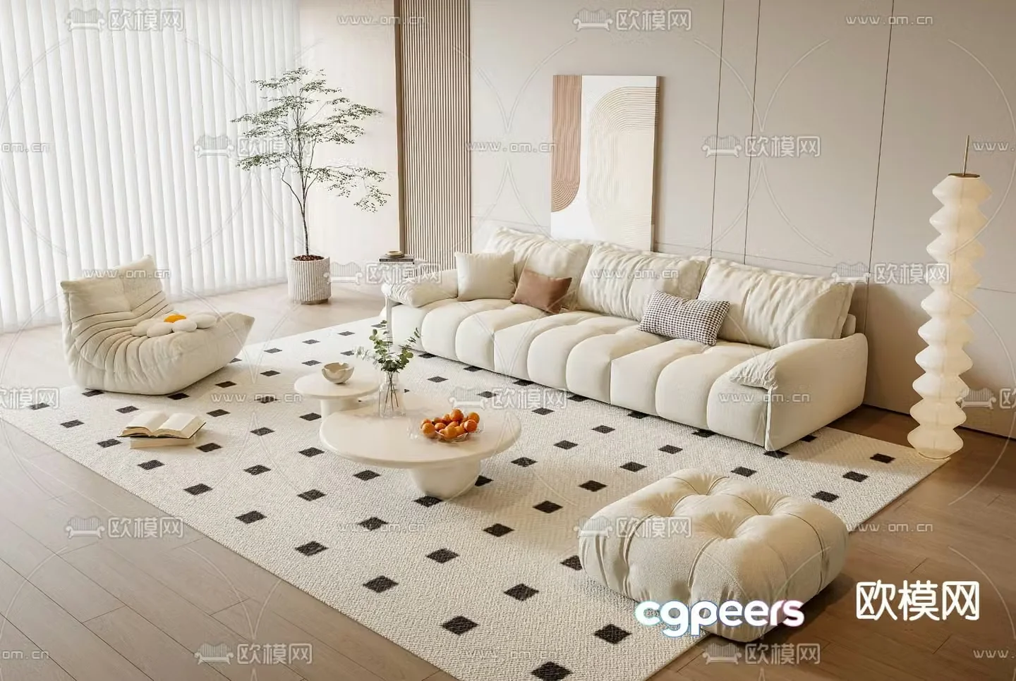 Cream style modular sofa 3d model
