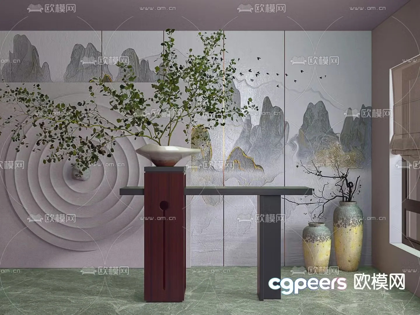 New Chinese style end viewing platform 3D model