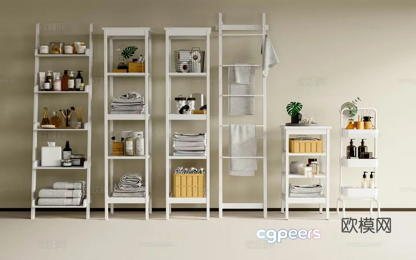 Modern cream storage rack Bathroom storage rack Nordic style storage rack Bathroom small pieces Towel 3d model