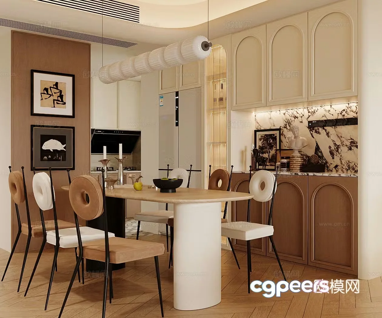 French retro home restaurant Medium cream style restaurant Open restaurant Medium style restaurant 3d model