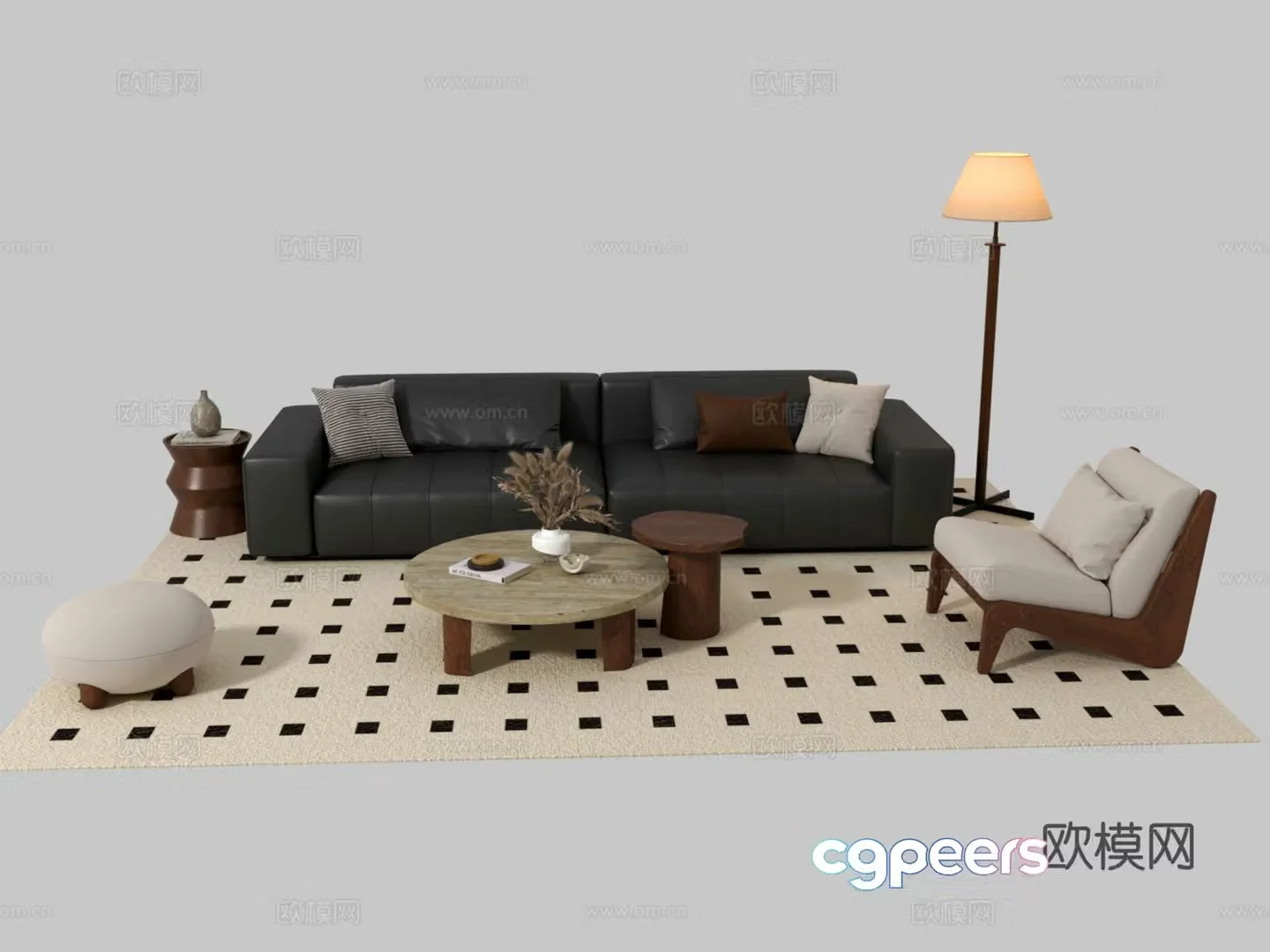 Medium style sofa coffee table combination 3D model