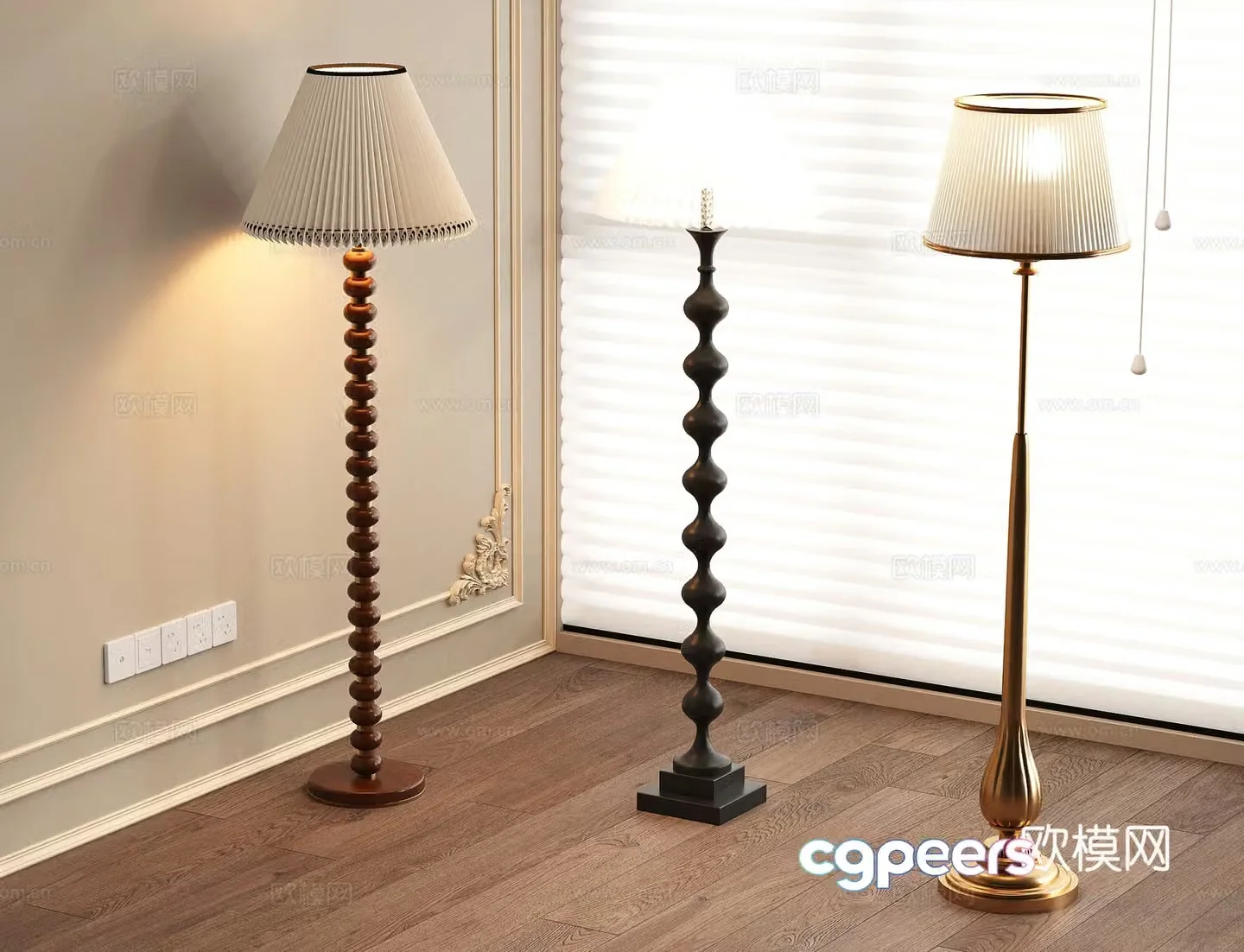 French medieval floor lamp wooden floor lamp metal floor lamp retro floor lamp floor lamp set 3D model