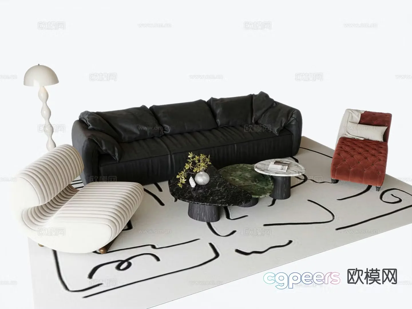French sectional sofa 3d model