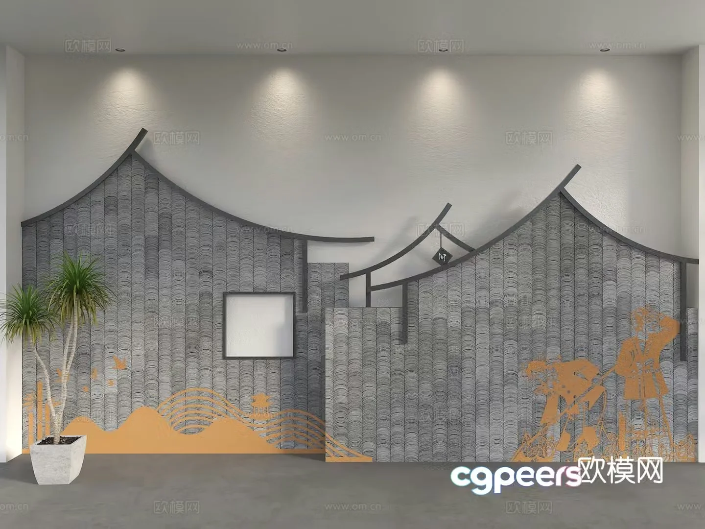 Chinese style background wall tile background wall horse head wall background wall Hui style building background wall construction wheel 3d model