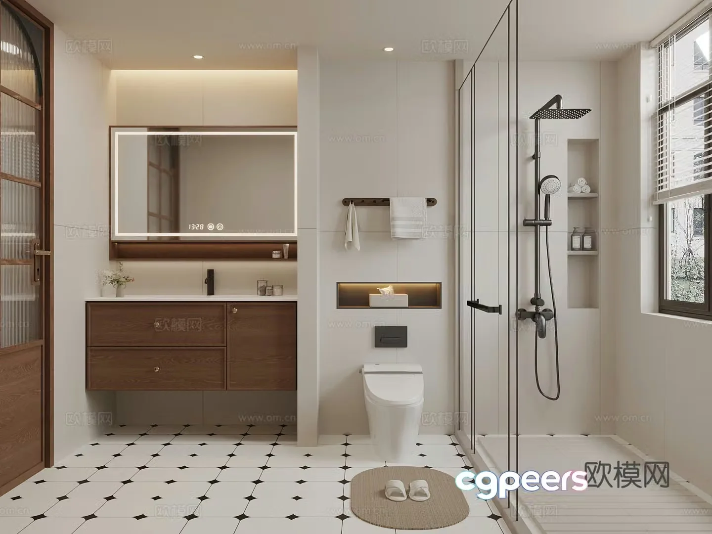 New Chinese style bathroom bathroom cabinet toilet shower 3d model