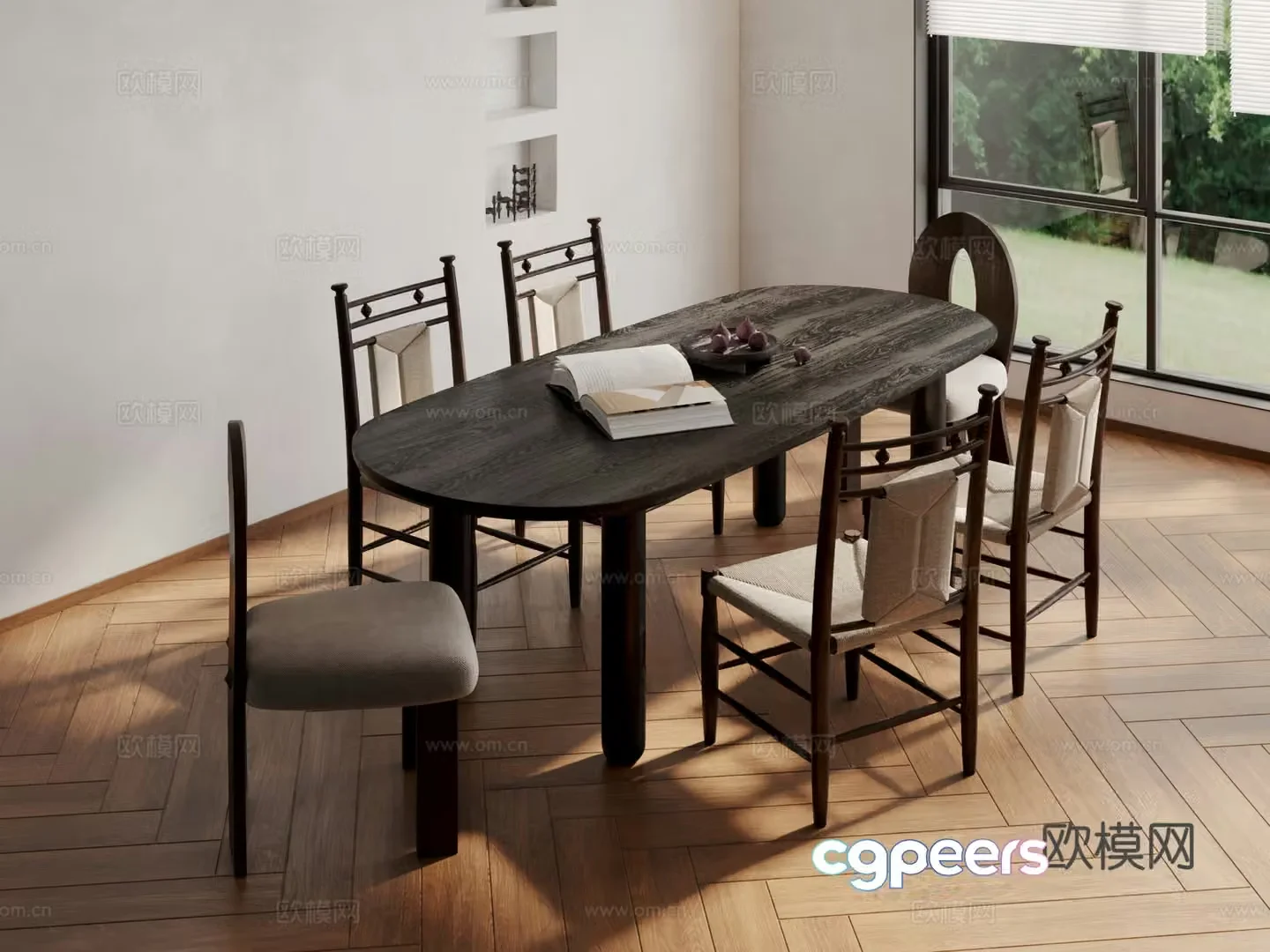 Medieval style dining table and chairs 3d model