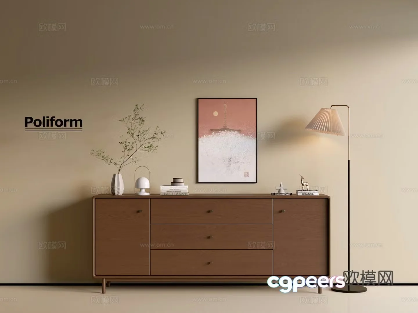 Modern wood grain cabinet ins wind minimalist wind cabinet whole cabinet sideboard balcony cabinet storage 3D model