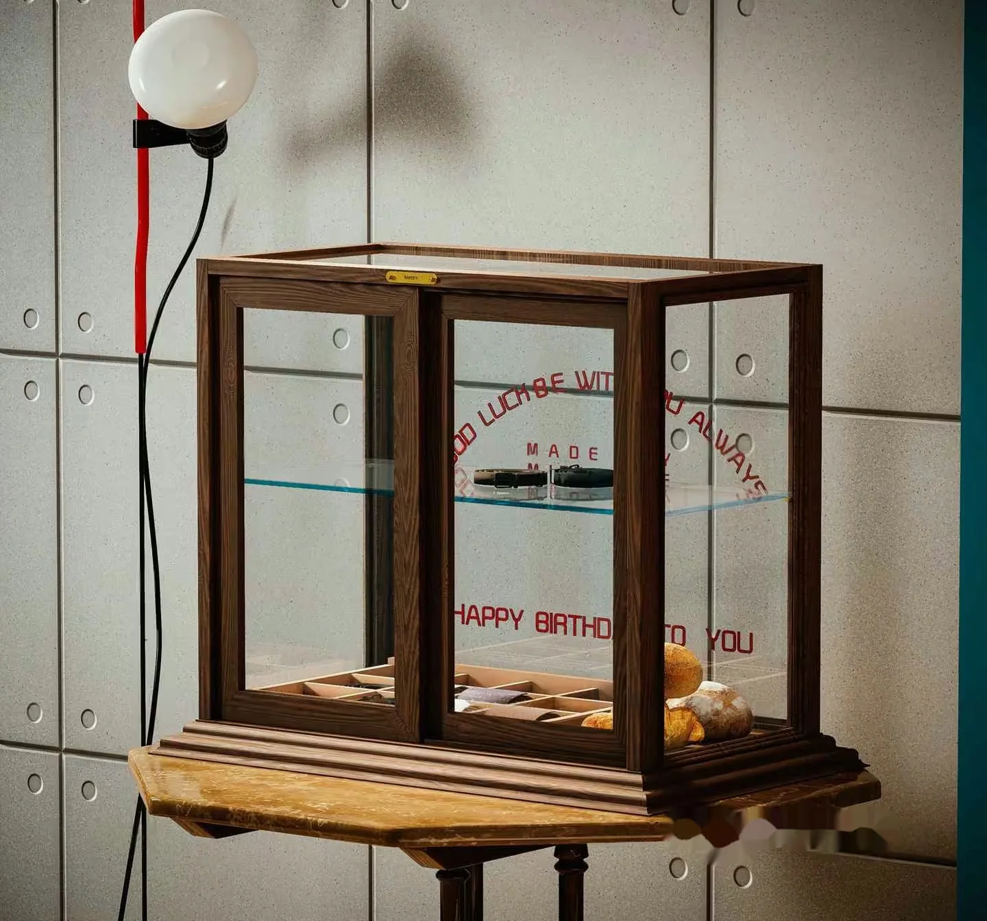 A Wooden Display Case With Glass Doors 3D Model – 14384 – VRAY Render