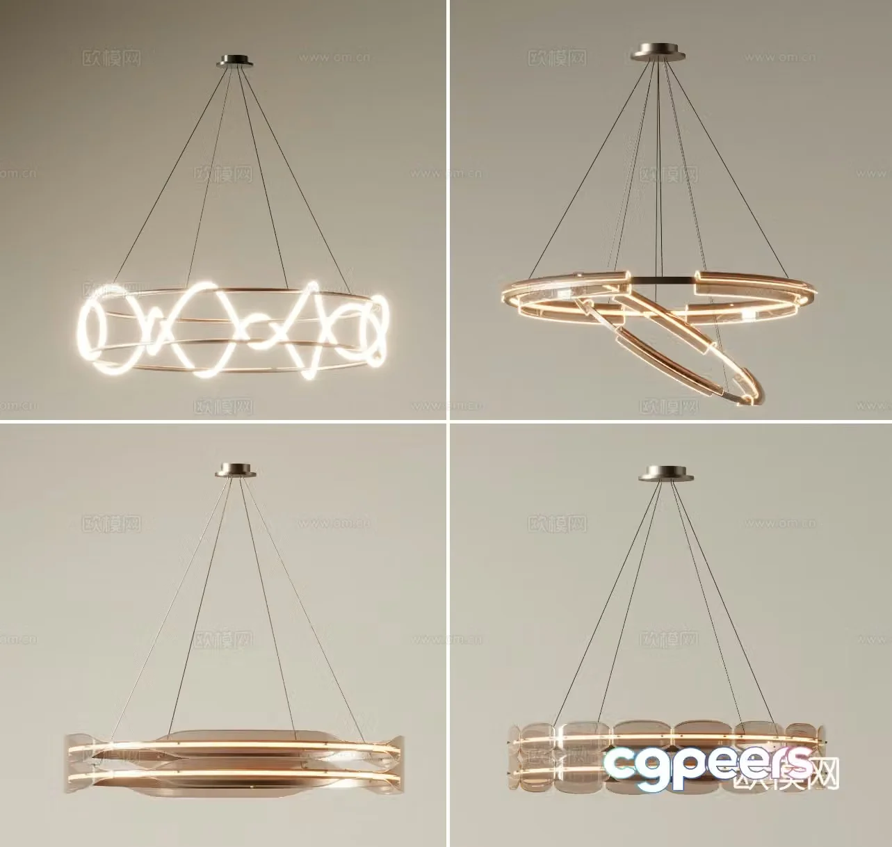 Light luxury chandelier glass chandelier ring chandelier 3d model