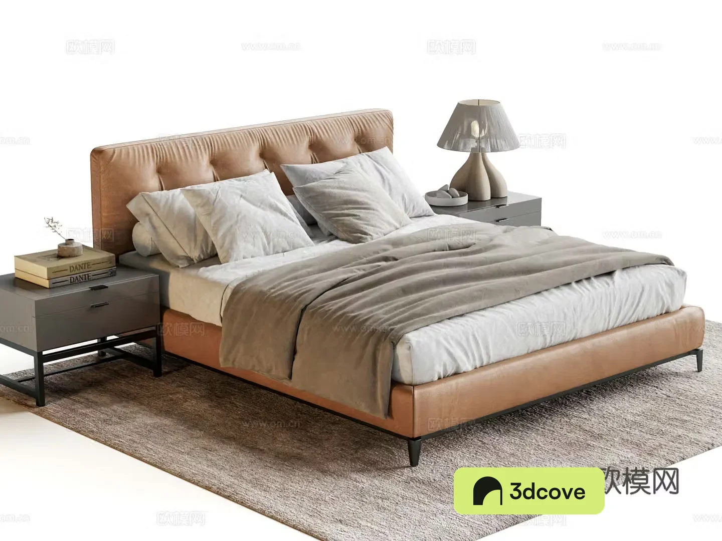 Minotti leather two -person bed shelf bed bedside cabinet master bed