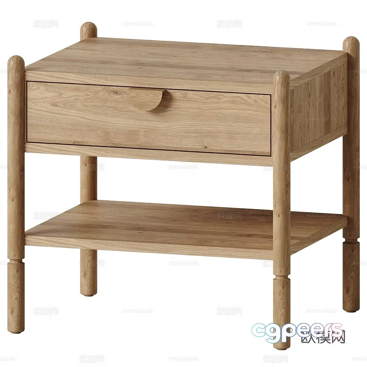 New Chinese style medieval solid wood bedside table 3D model