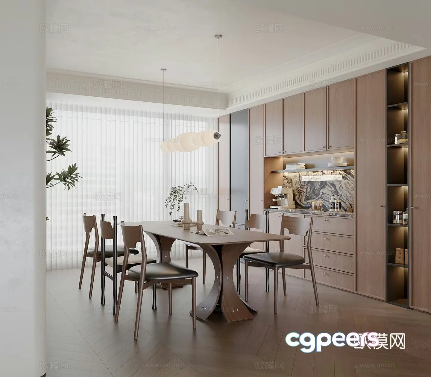 Middle style restaurant Middle style dining table and chair Middle style dining sideboard 3D model
