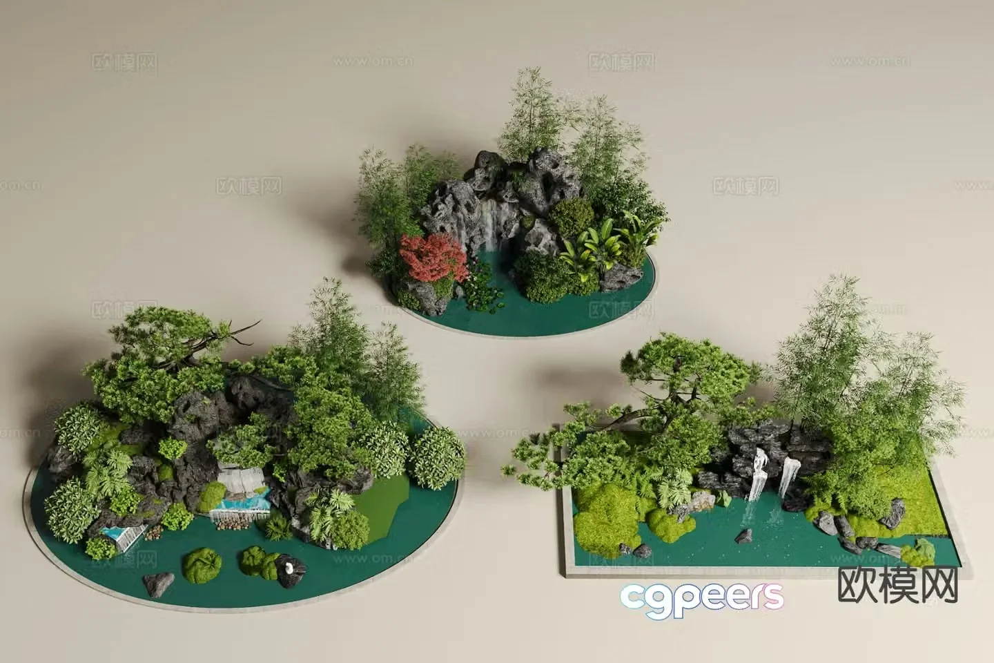 Chinese rockery waterscape courtyard landscape sketch 3D model
