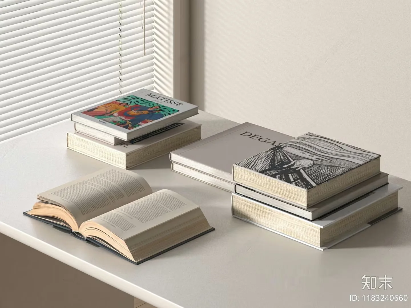 White Table With Books 3D Model – 12481 – VRAY Render