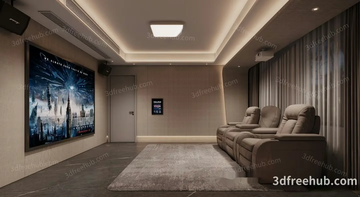 Modern Home Theater Room 3D Model – 21608 – VRAY Render