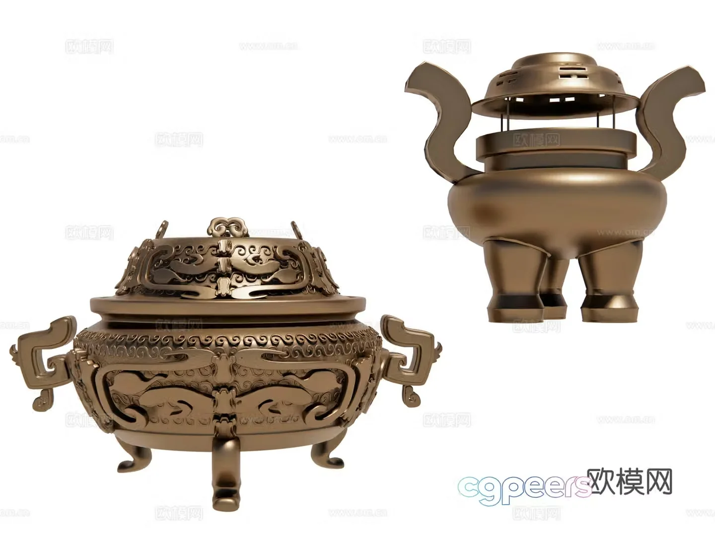 Chinese incense burner bronze furnace bronze tripod incense burner Buddhist niche sacrificial supplies antique cultural relics 3D model