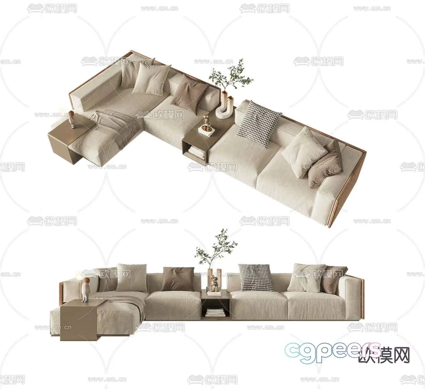 Minotti modern beige corner sofa 3d model
