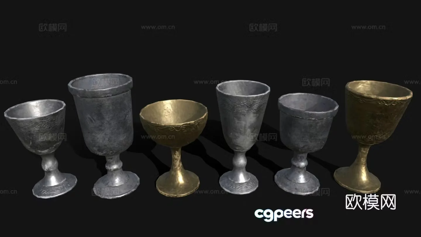 Cup Water Cup Metal Wine Glass European Style Wine Glass Retro Cup 3D Model