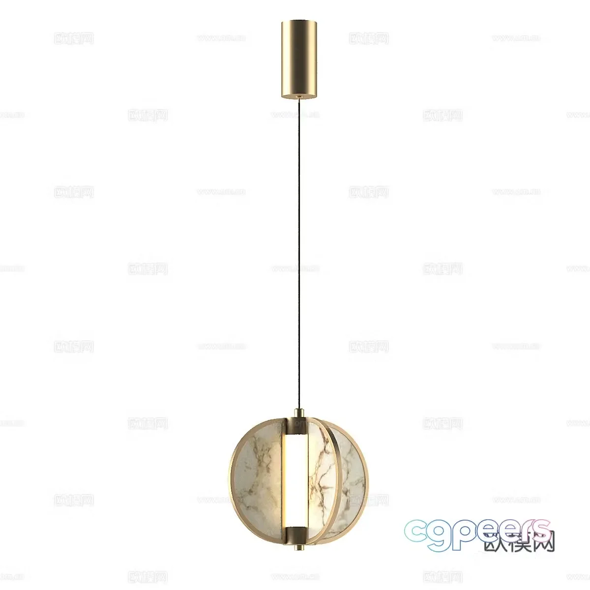 New Chinese style light luxury metal marble decorative small chandelier 3D model