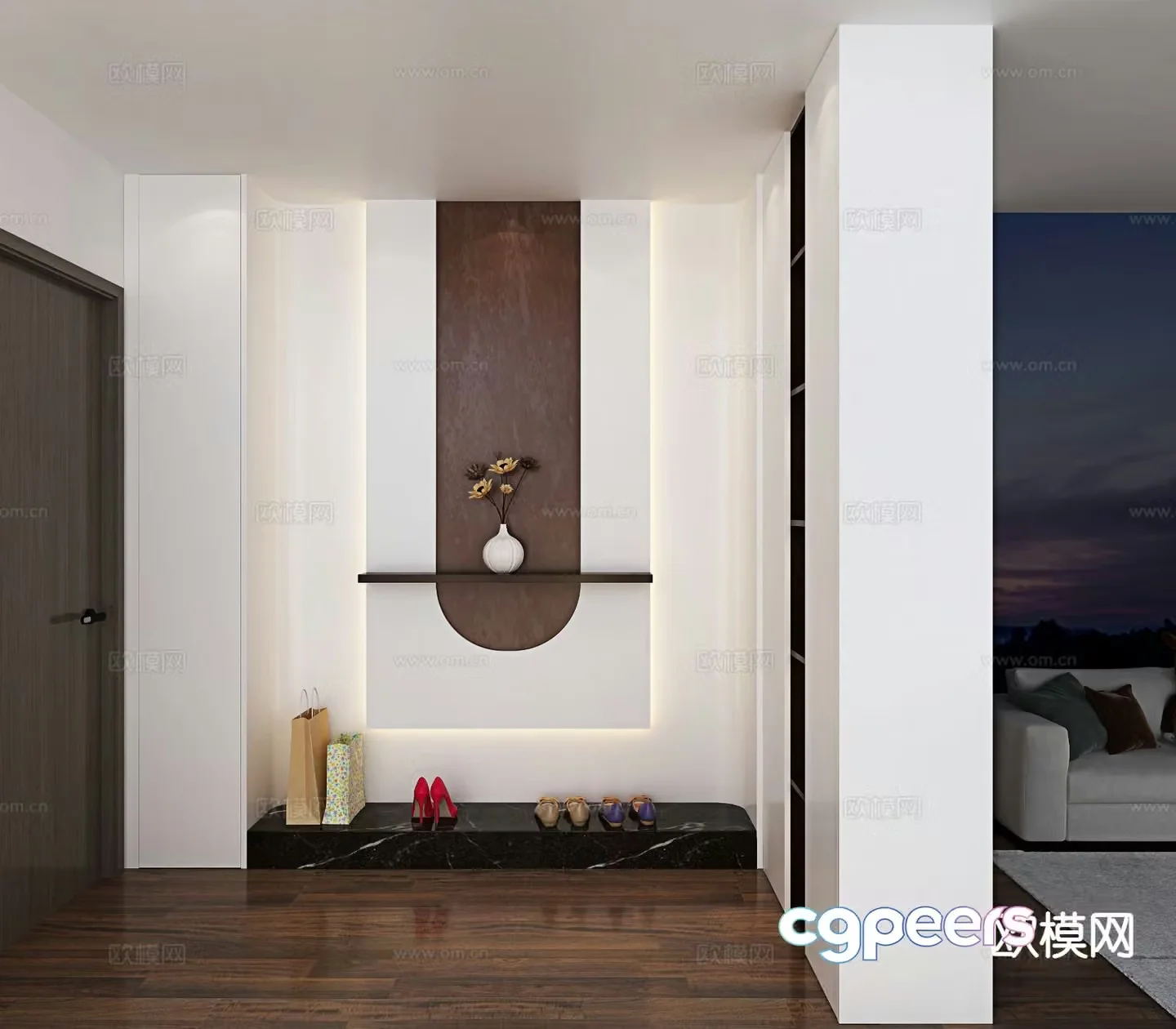 Modern entrance cabinet customized facing wall 3D model