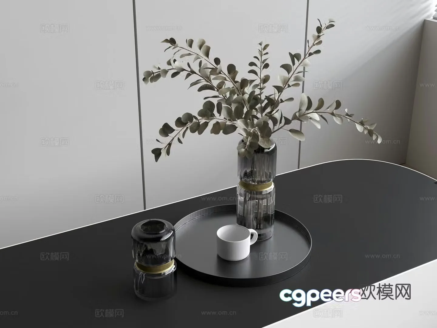 Decorative green plants vase green plants ornaments tea tray ornaments water cup 3d model
