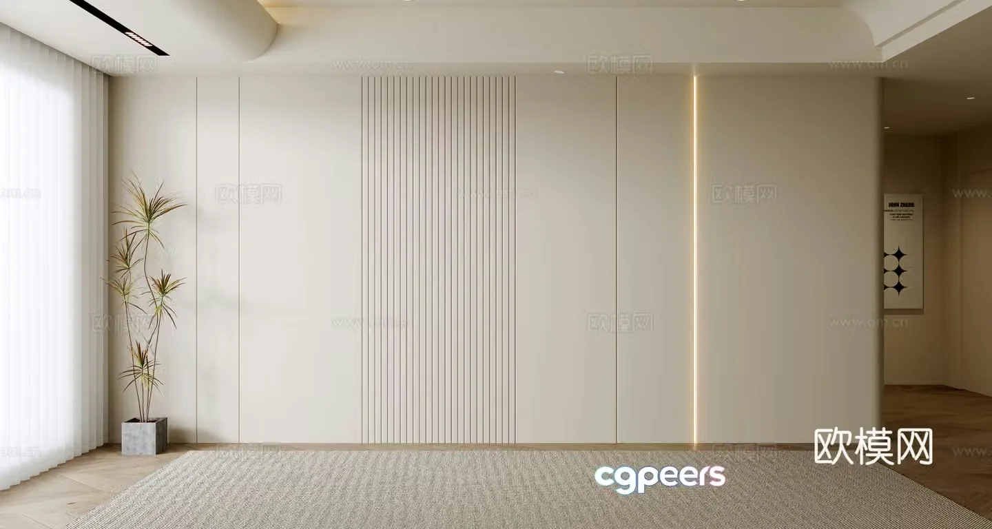 Creamy style sofa background wall 3d model