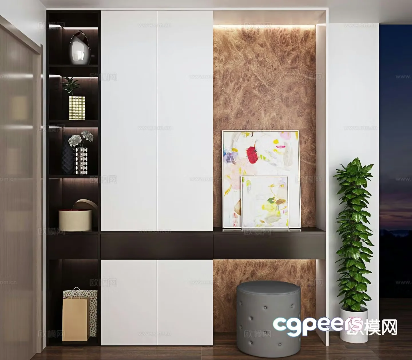 Modern entrance shoe cabinet 3d model