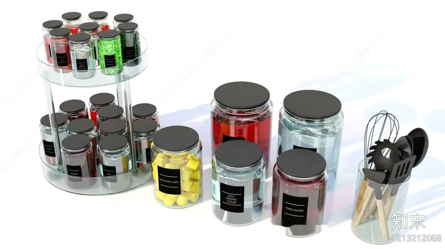 A Collection Of Jars With Black Lids 3D Model – 7893 – VRAY Render