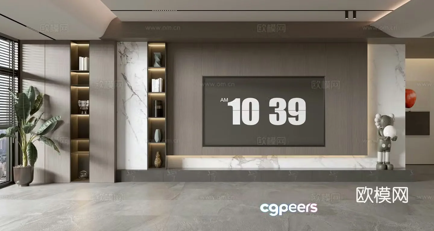 Modern minimalist TV background wall TV wall full wall TV cabinet 3d model
