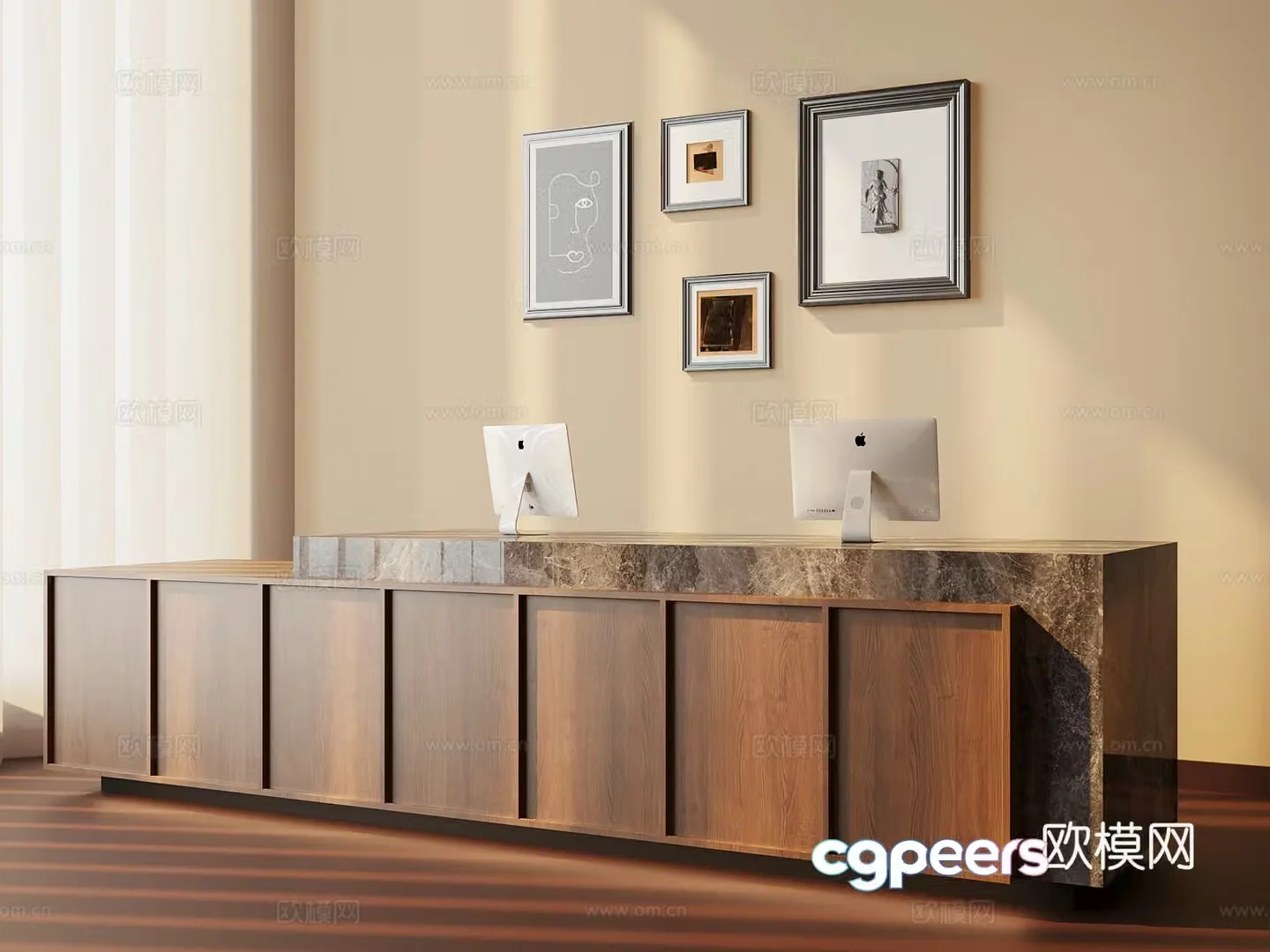Middle style reception desk bar service desk 3D model