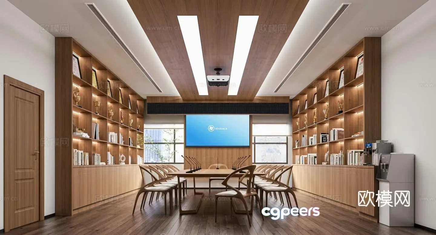 Log style conference room 3d model