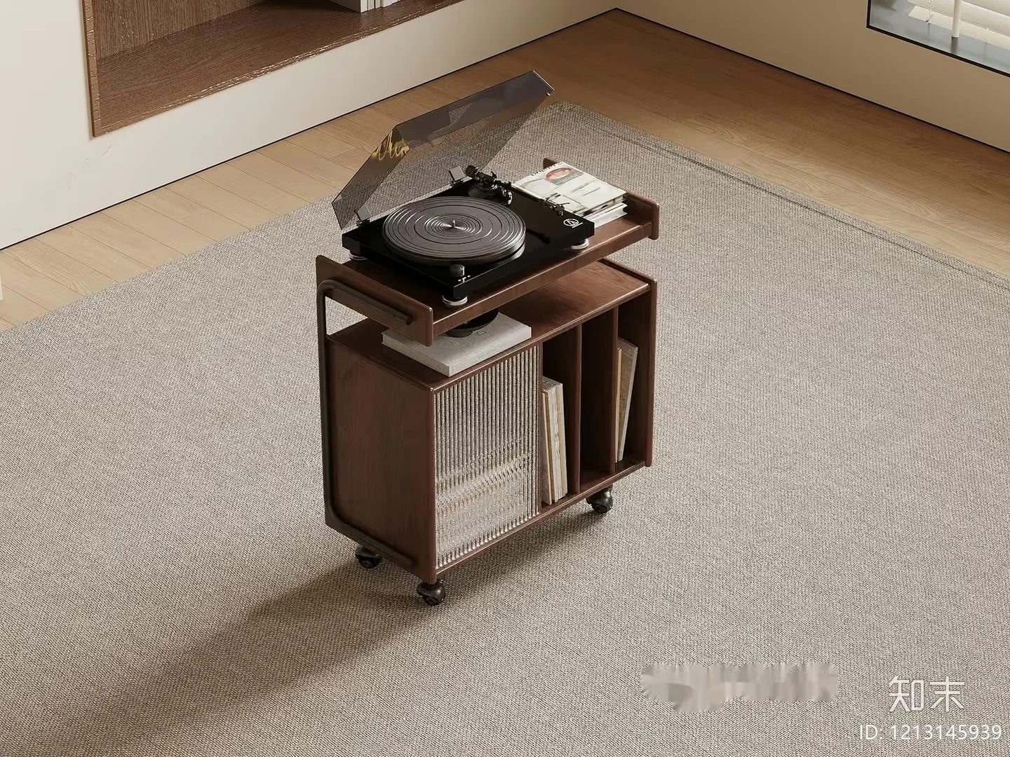 Mid-Century Modern Record Player Stand 3D Model – 7035 – VRAY Render