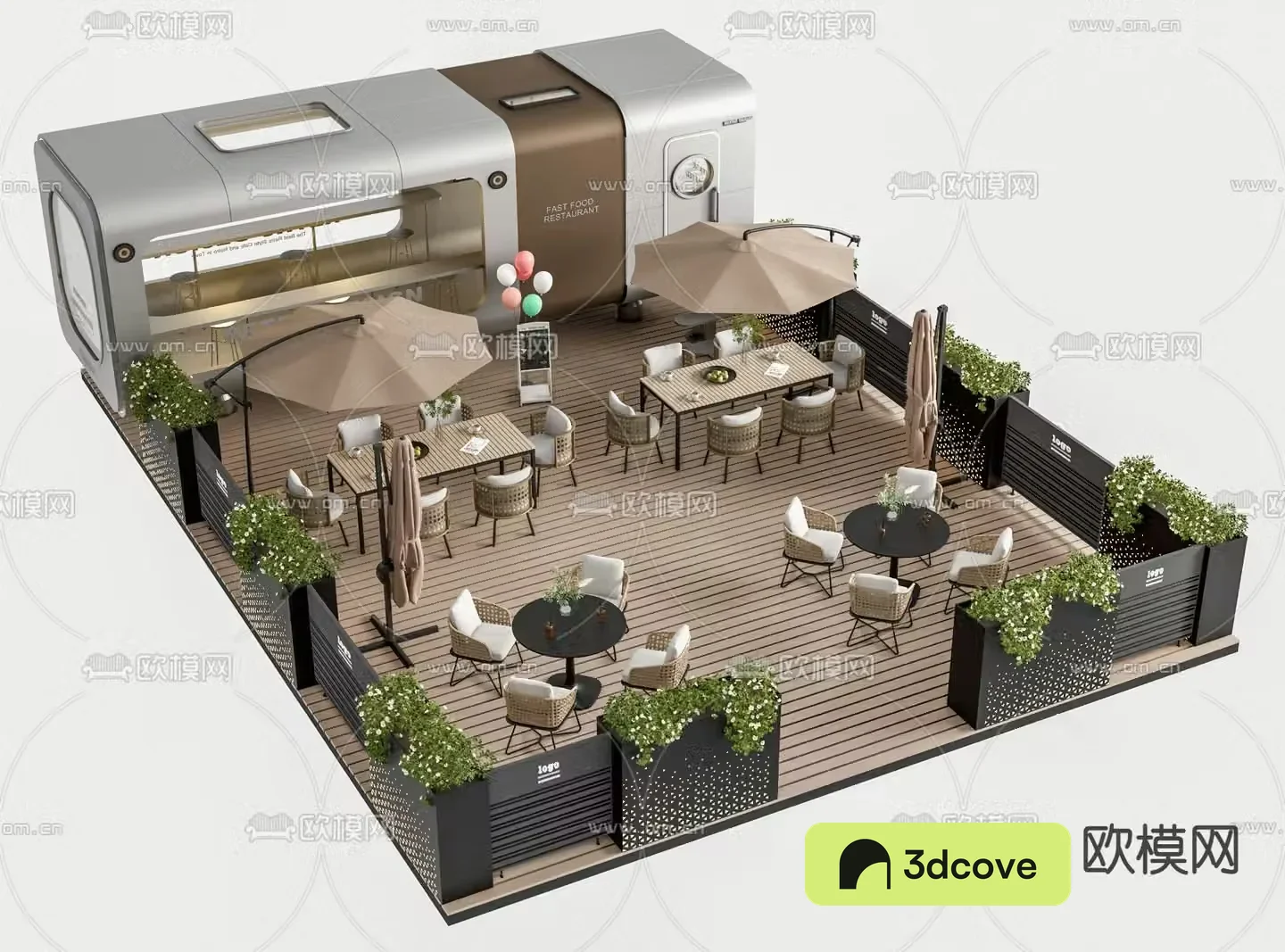 Outdoor table 3d model outside cafe
