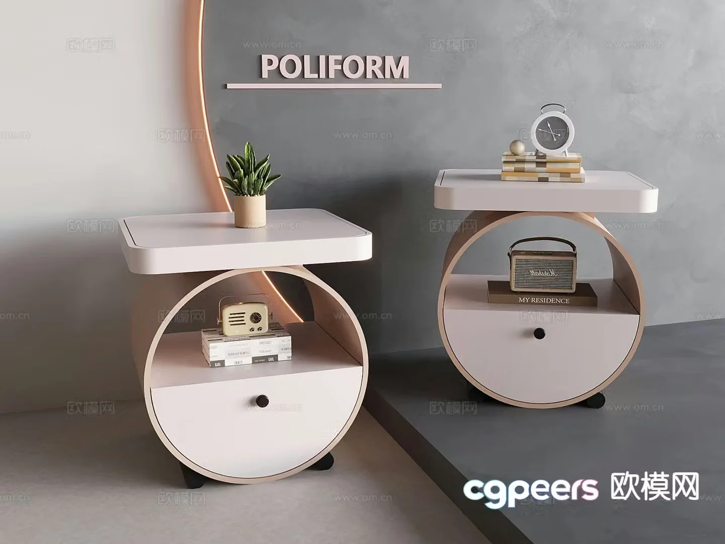 Cream bedside table 3d model