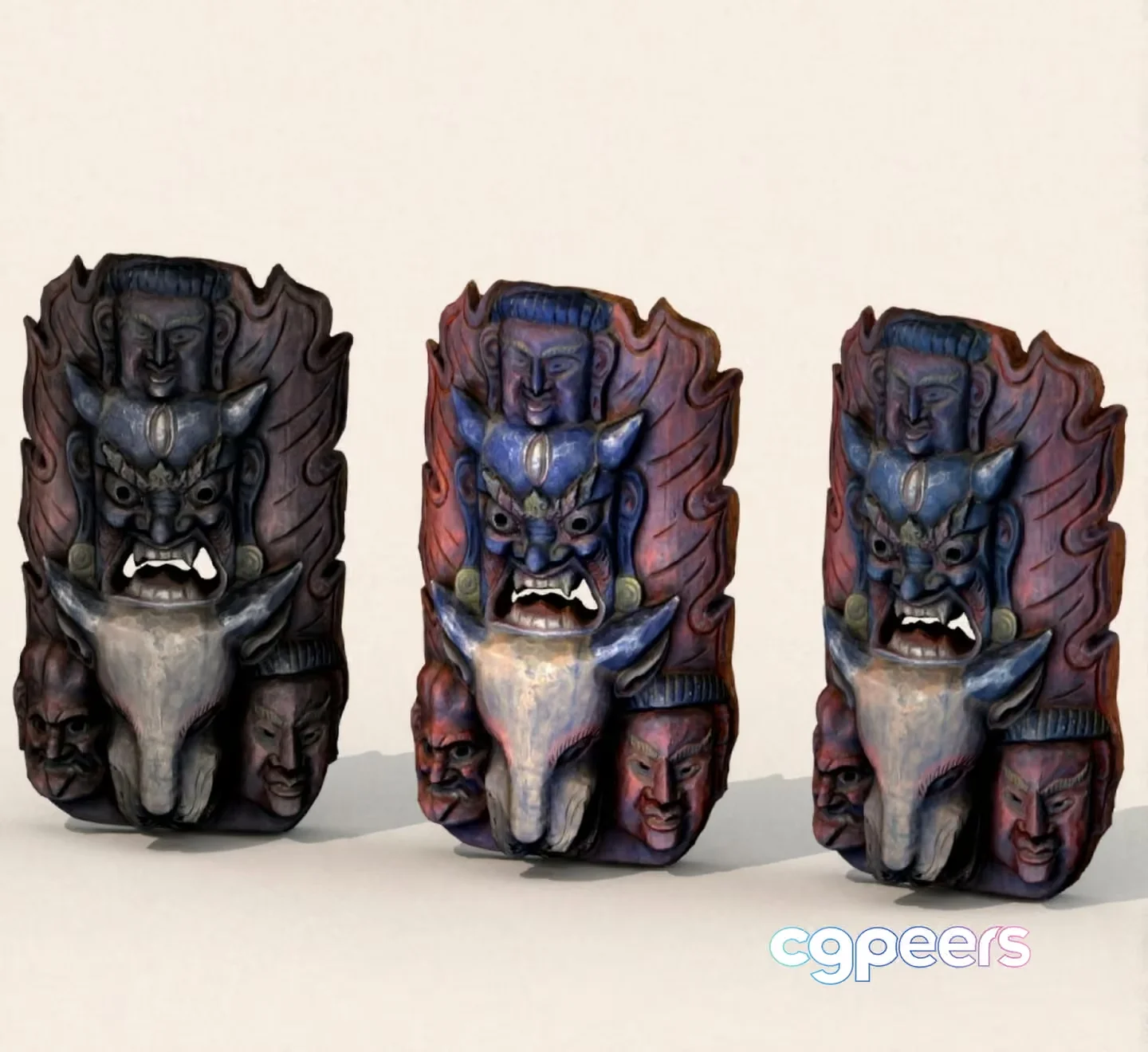 Wooden Mask Carvings 3D Model – 10054 – VRAY Render