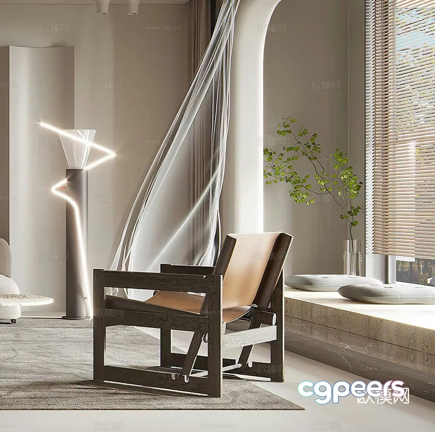 Medium style leisure chair waji leisure chair retro leisure chair new Chinese leisure chair floor lamp 3d model