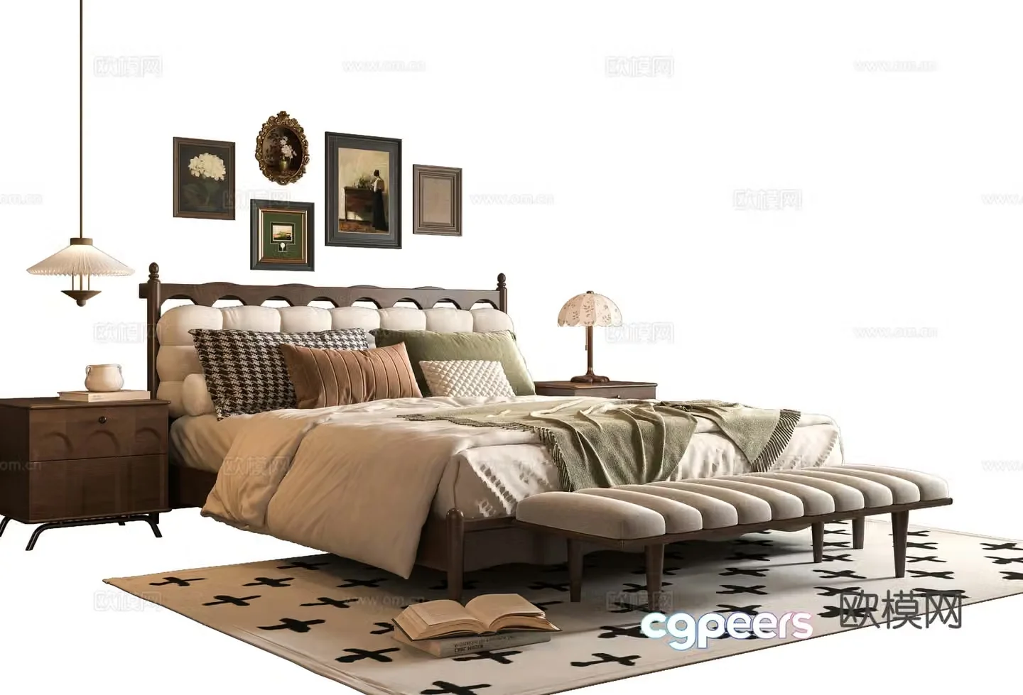 French double bed 3d model