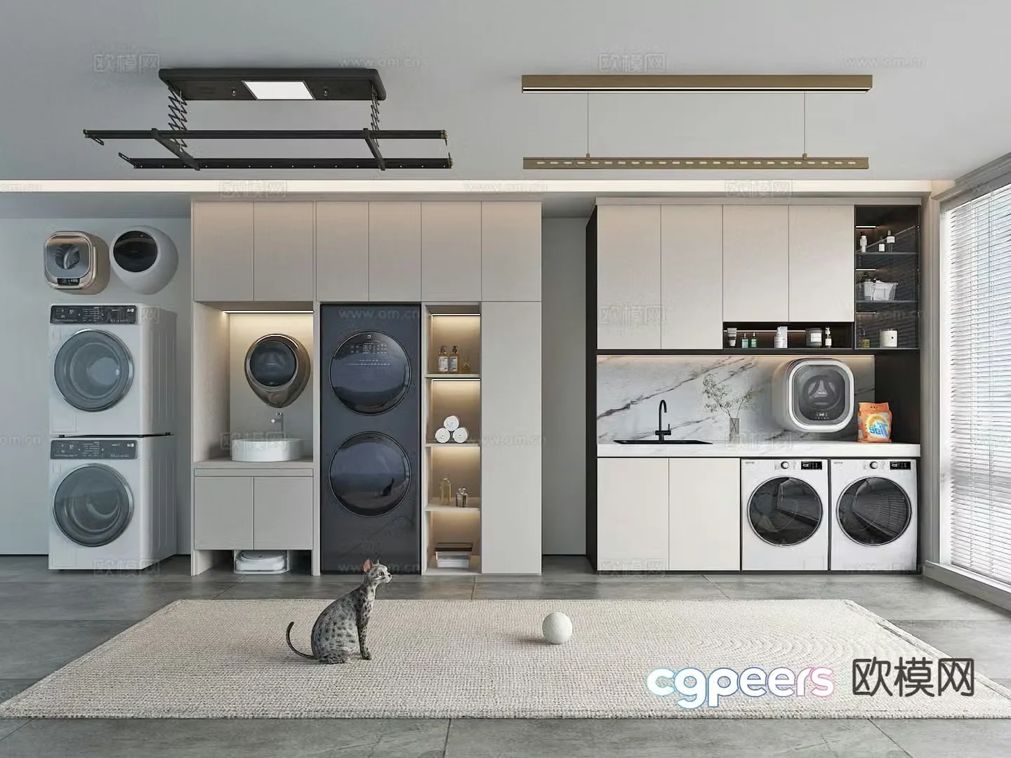Modern balcony cabinet washing machine cabinet 3d model